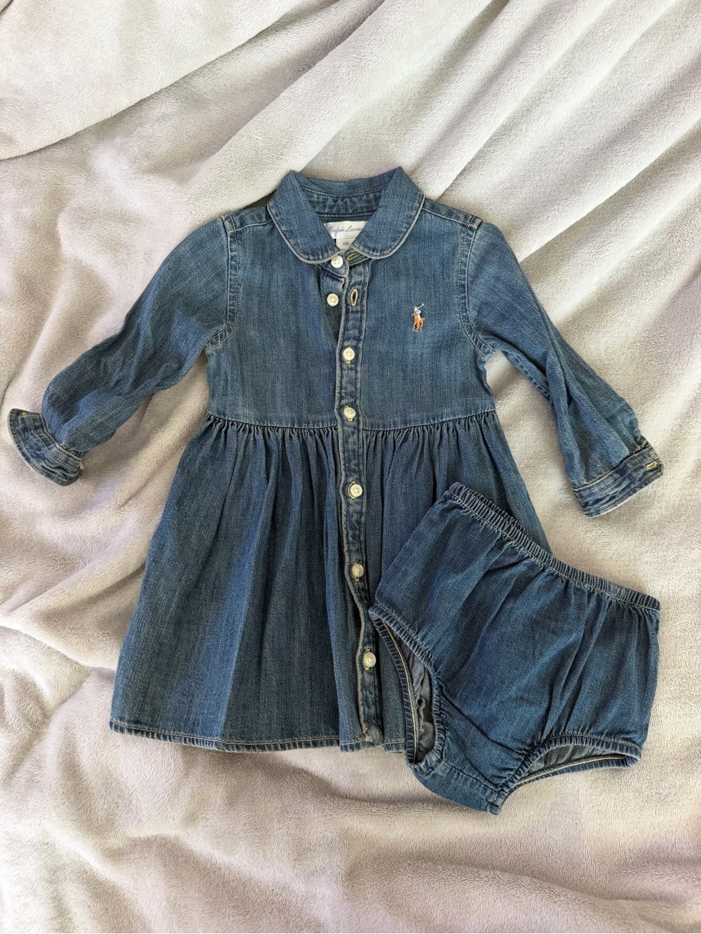 Ralph Lauren Light Blue Denim Button-Up Baby Dress